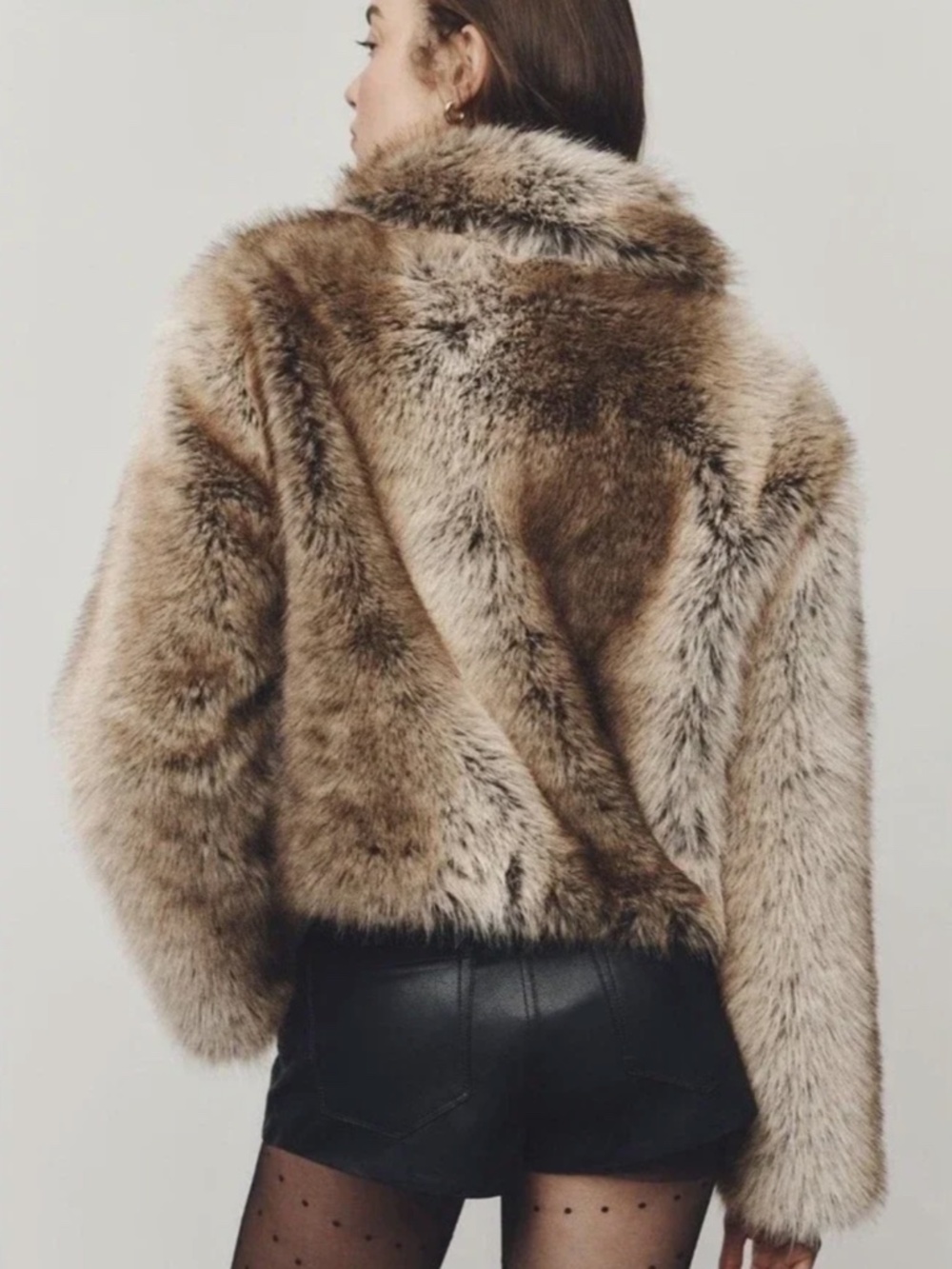 Anthropologie Maeve Crop Jacket Brown Rae Faux Fur Preppy Cozy Retro XS NWT - Picture 2 of 5
